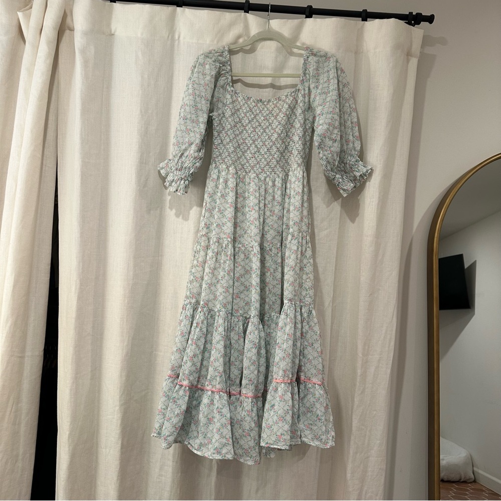 LoveShackFancy Blue Floral Smocked Sundress